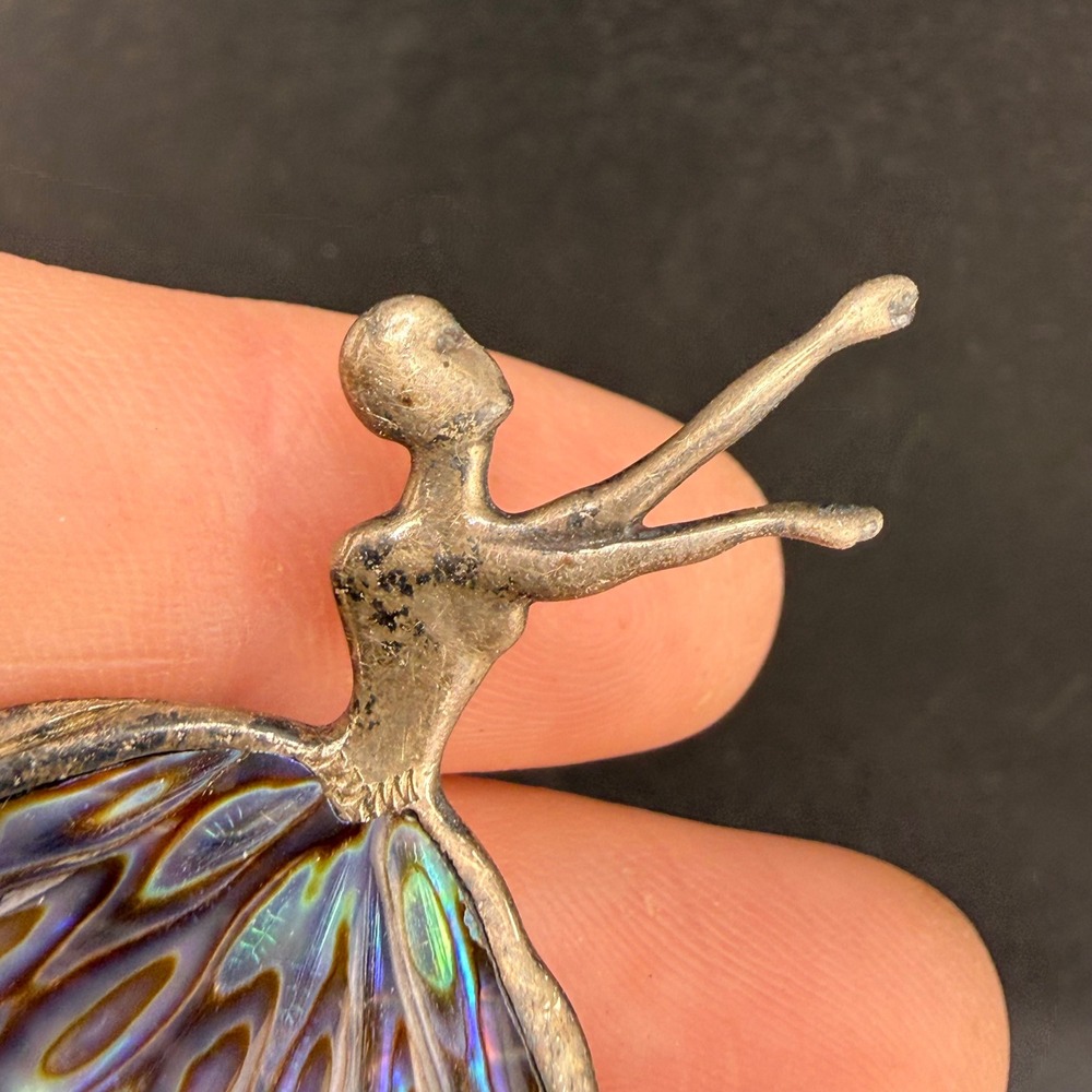 Vintage Ballerina Brooch Abalone Shell Inlay Silver Tone - Picture 5 of 9